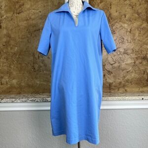Lafayette 148 New York Andie Dress Women's Large Short Sleeve Side Pockets Blue‎